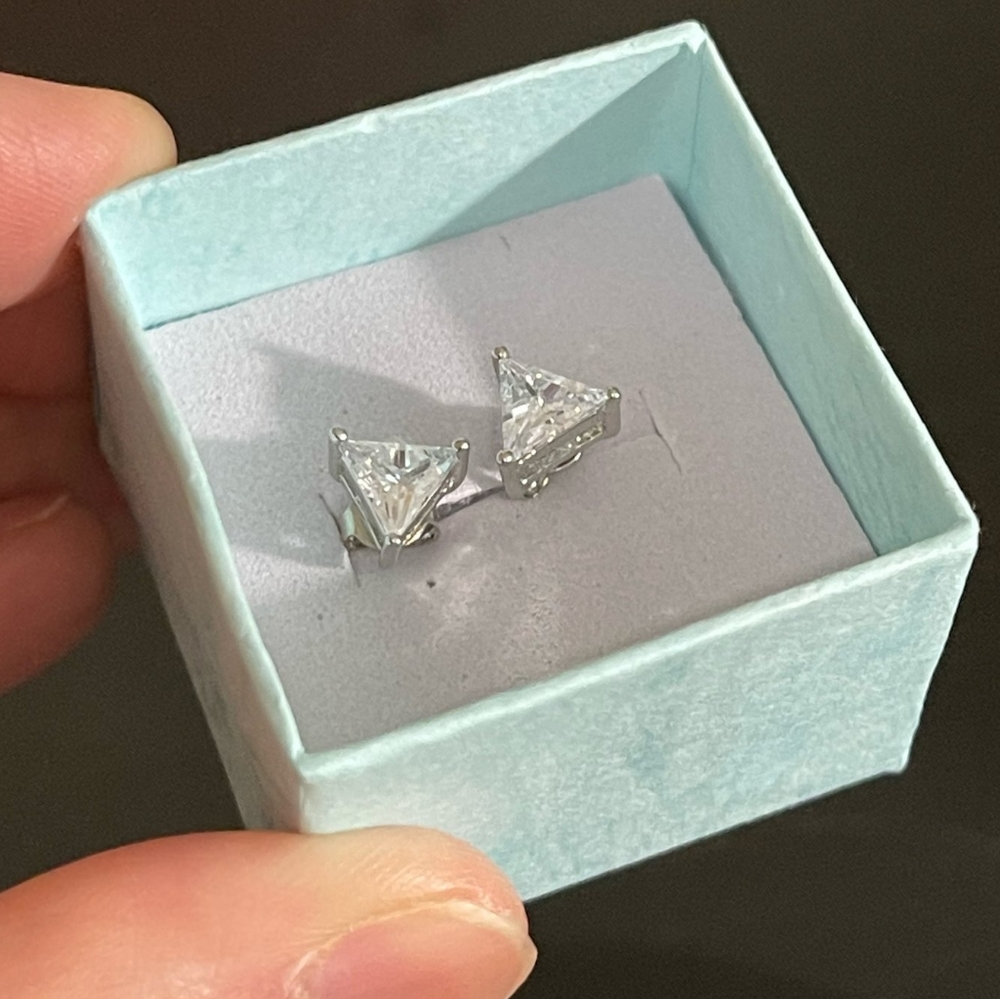 Triangle Diamond Earrings | 925 Sterling Silver - Picture 2 of 10